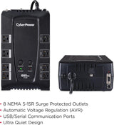 CyberPower AVR UPS Battery Backup and Surge Protector, 685VA/390W, 8 Outlets - Certified Refurbished
