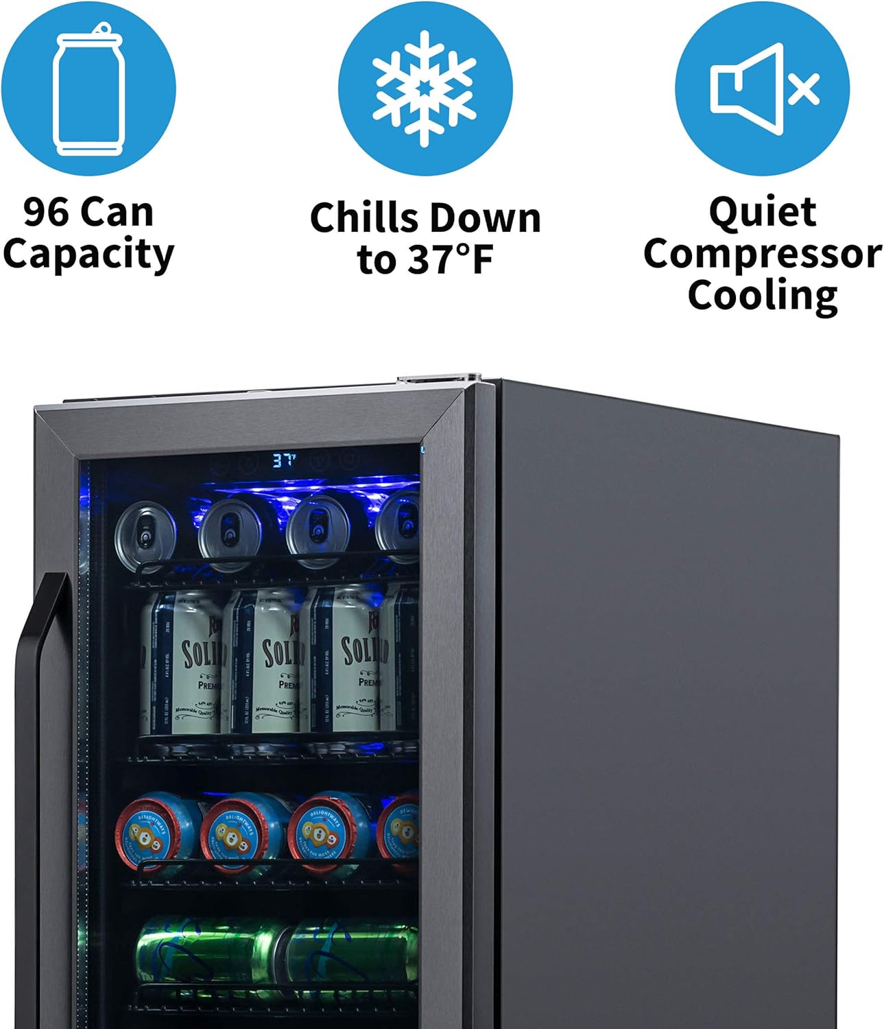 Newair 15" Built-in Beverage Fridge, 96 Cans, Black - Certified Refurbished
