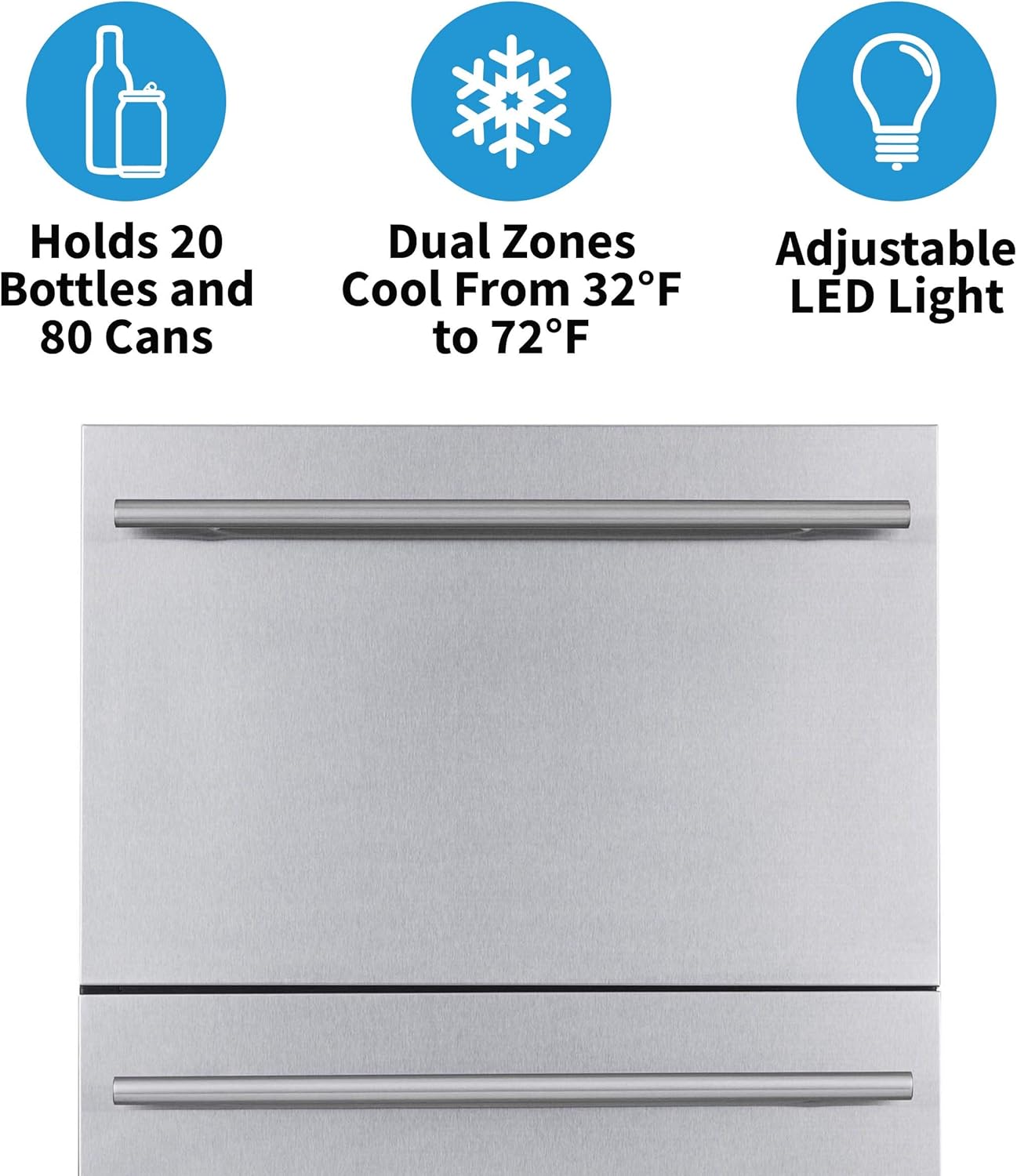 Newair 24" Outdoor Dual Drawer Fridge, 20 Bottles and 80 Cans, Stainless Steel - Certified Refurbished