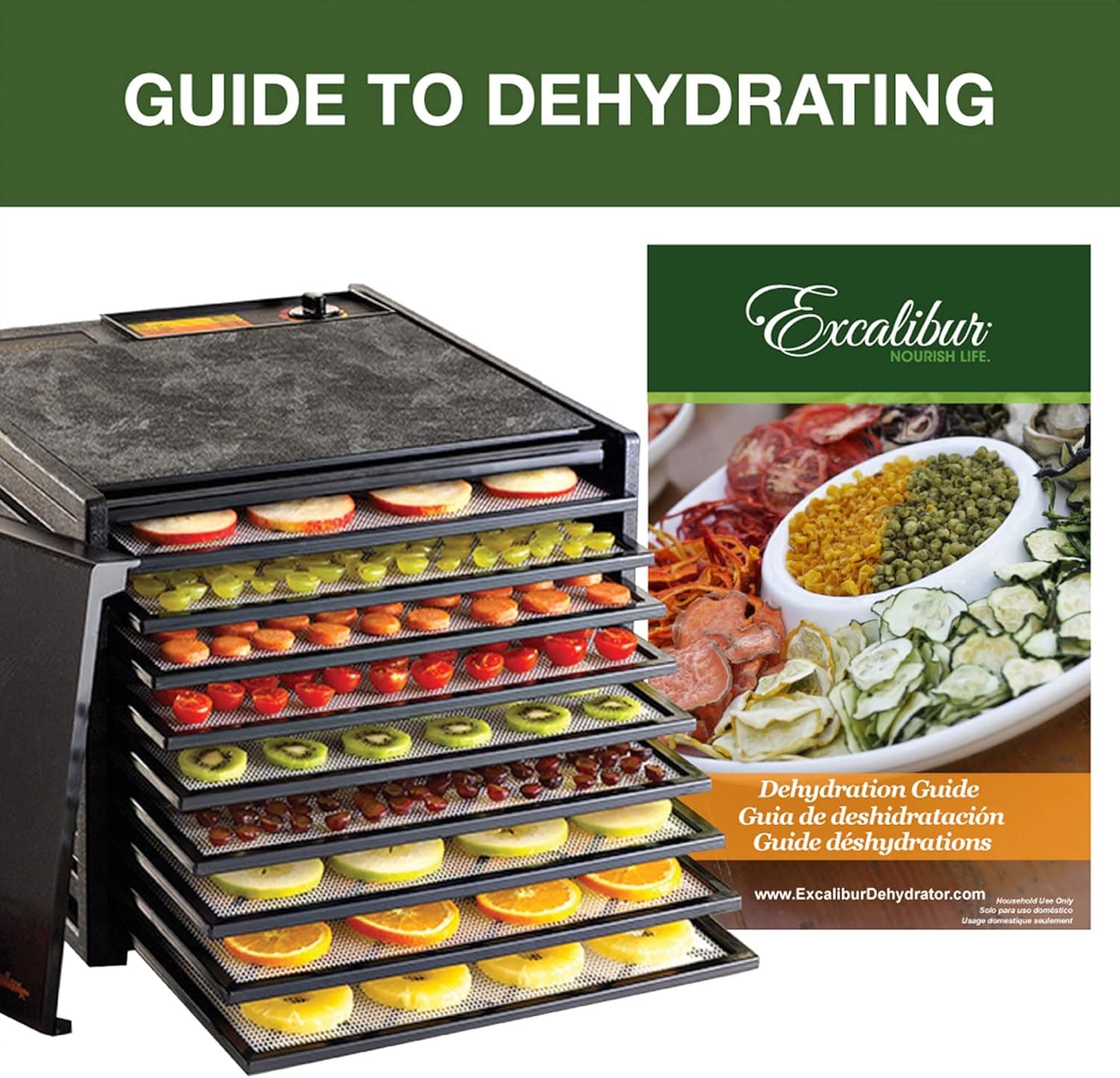 Excalibur Electric 9-Tray Food Dehydrator, Adjustable Thermostat, Accurate Temperature Control, Fast Drying, 15 Sq. Ft. Space, 600-Watts, Black