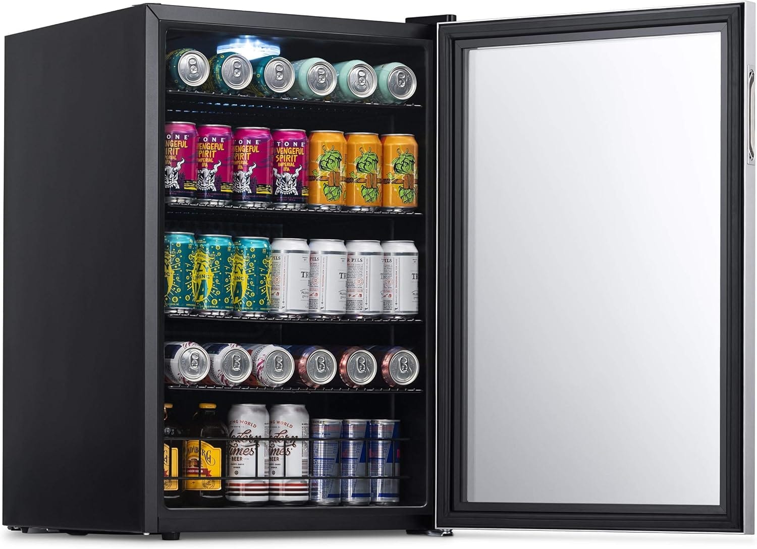 Newair Freestanding Beverage Fridge with SplitShelf, 160 Cans, Stainless Steel - Certified Refurbished