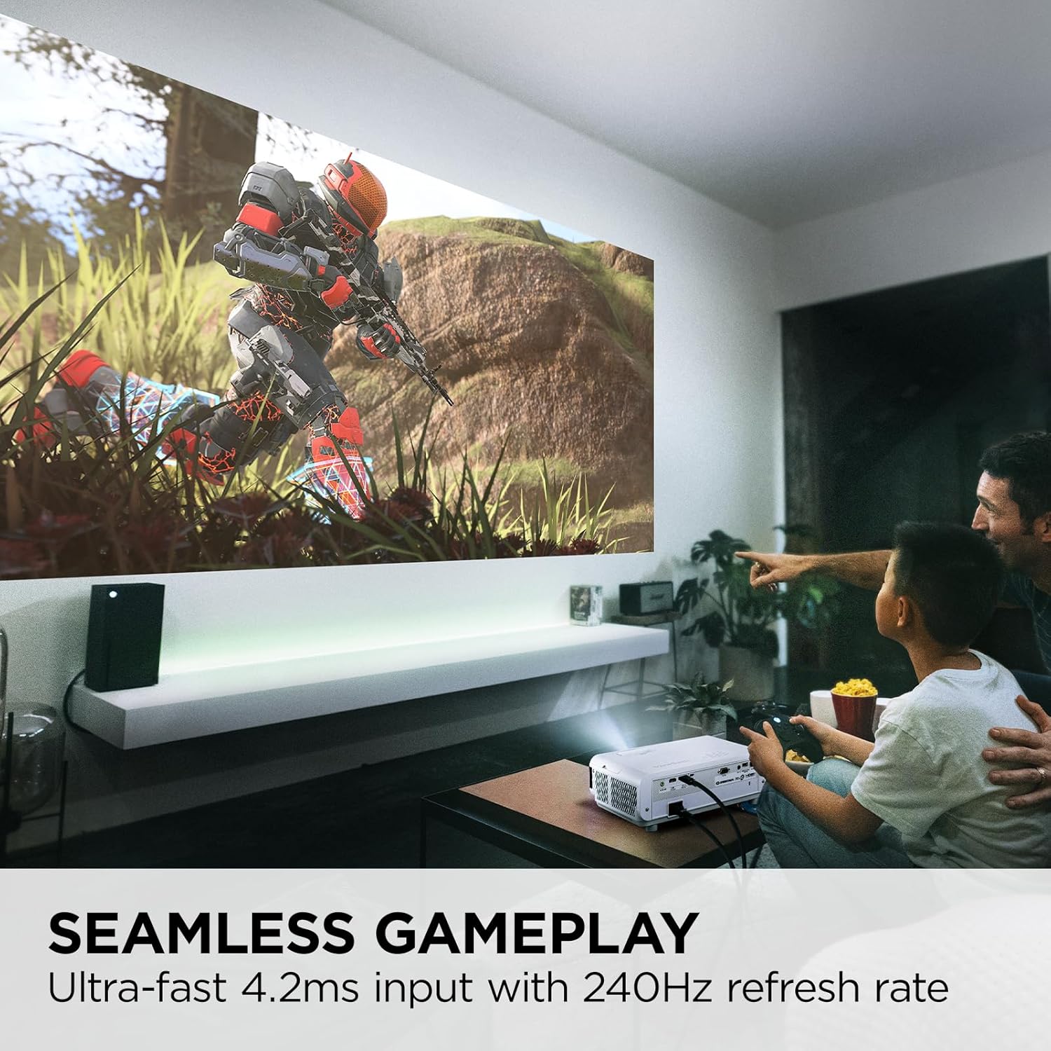 ViewSonic UHD 4K Gaming Projector Designed for Xbox with 4.2ms Response Time, White - Certified Refurbished