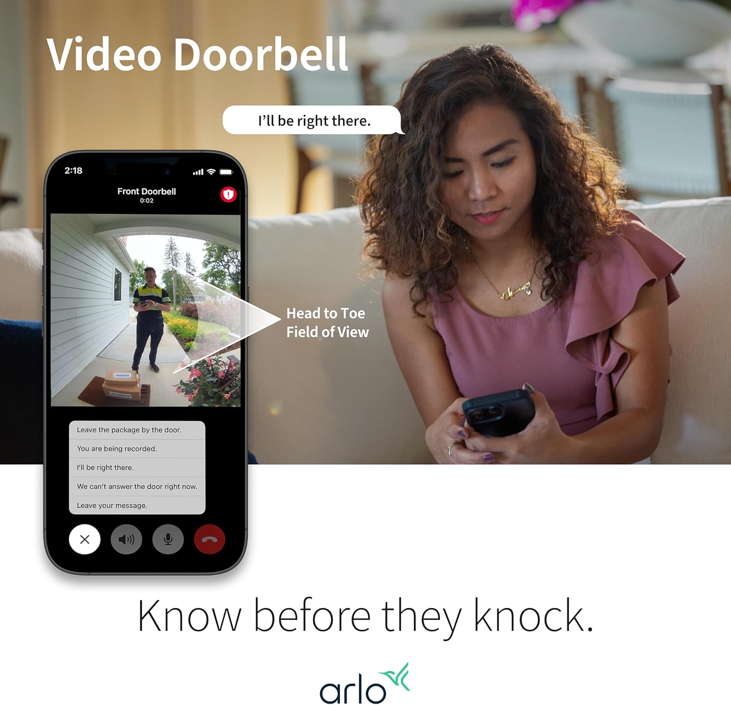 Arlo Video Doorbell 2nd Gen 2K, White - Certified Refurbished