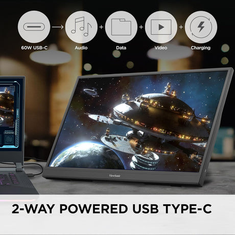 ViewSonic 17 Inch 1080p IPS Portable Gaming Monitor with 144Hz, AMD FreeSync,2 Way Powered 60W USB C, Mini HDMI - Certified Refurbished