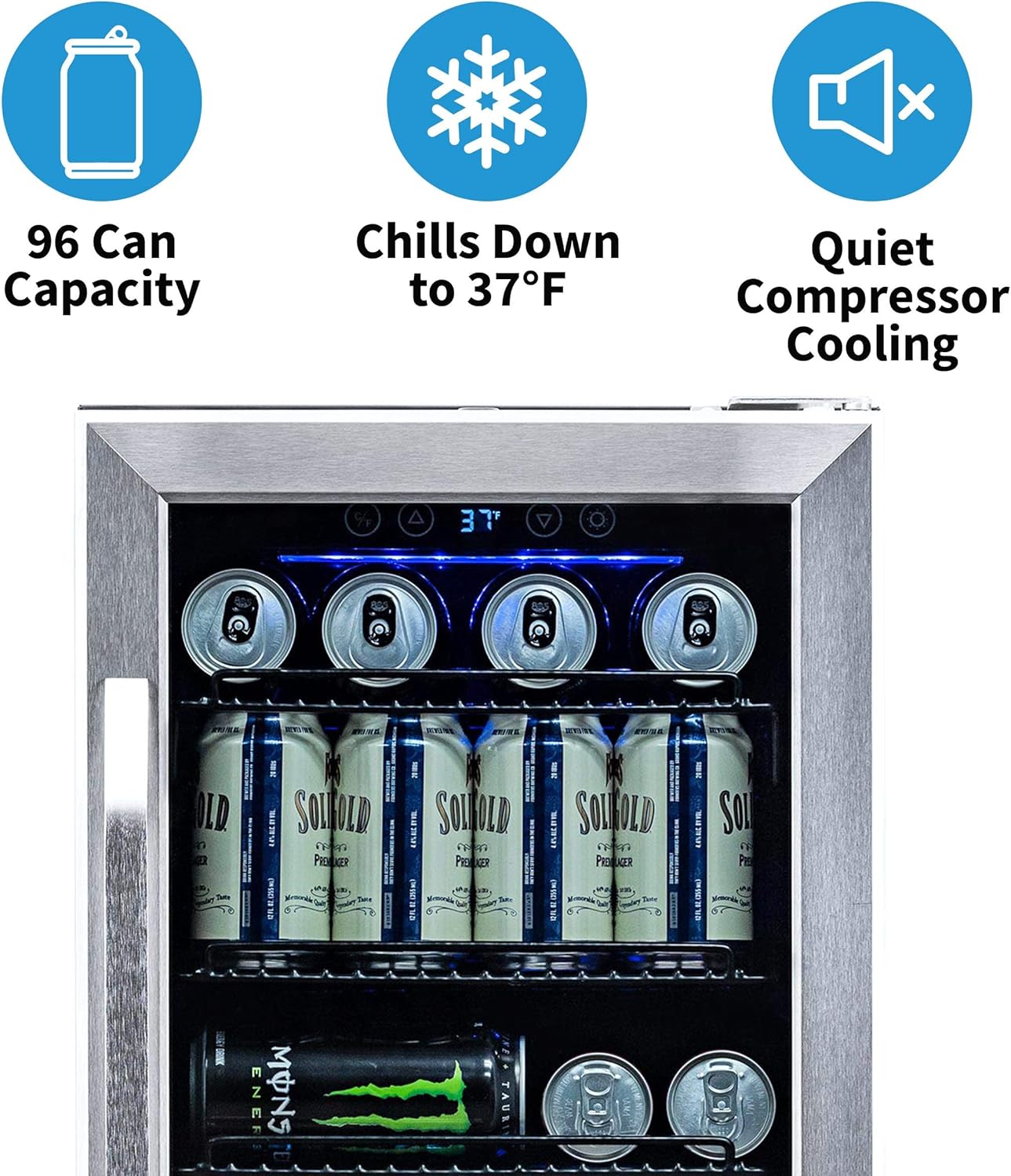Newair 15" Built-in Beverage Fridge, 96 Cans, Stainless Steel - Certified Refurbished