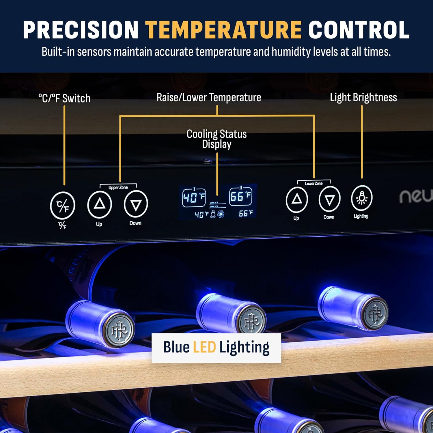 Newair 24" Built-in Dual Zone Wine Fridge, 46 Bottles, Black - Certified Refurbished