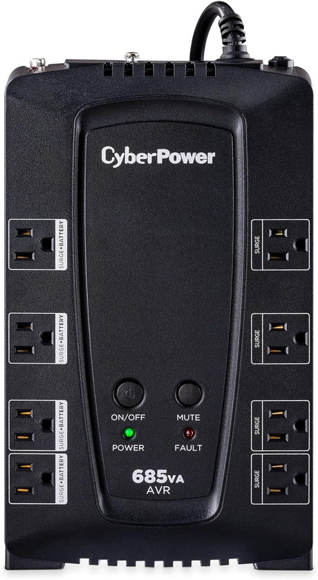 CyberPower AVR UPS Battery Backup and Surge Protector, 685VA/390W, 8 Outlets - Certified Refurbished