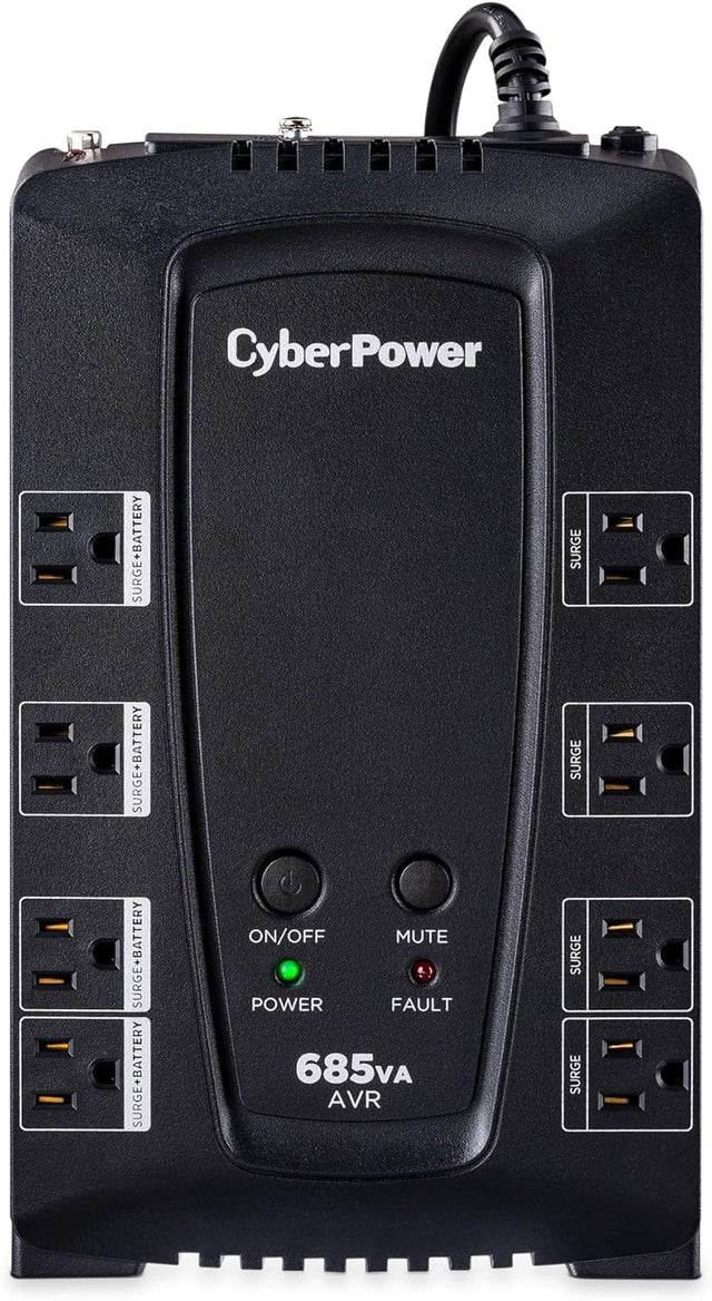 CyberPower AVR UPS Battery Backup and Surge Protector, 685VA/390W, 8 Outlets - Certified Refurbished