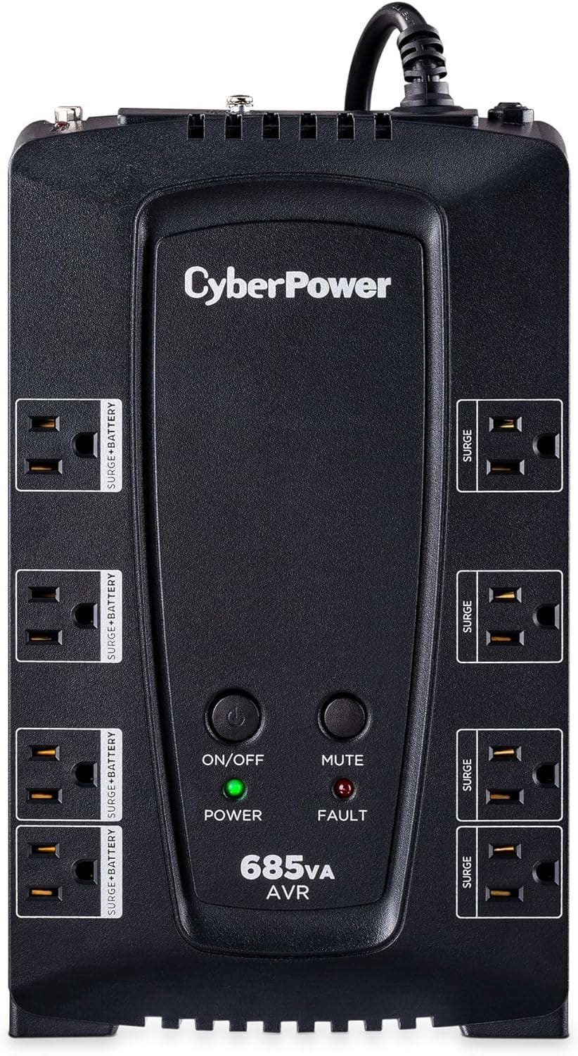 CyberPower AVR UPS Battery Backup and Surge Protector, 685VA/390W, 8 Outlets - Certified Refurbished
