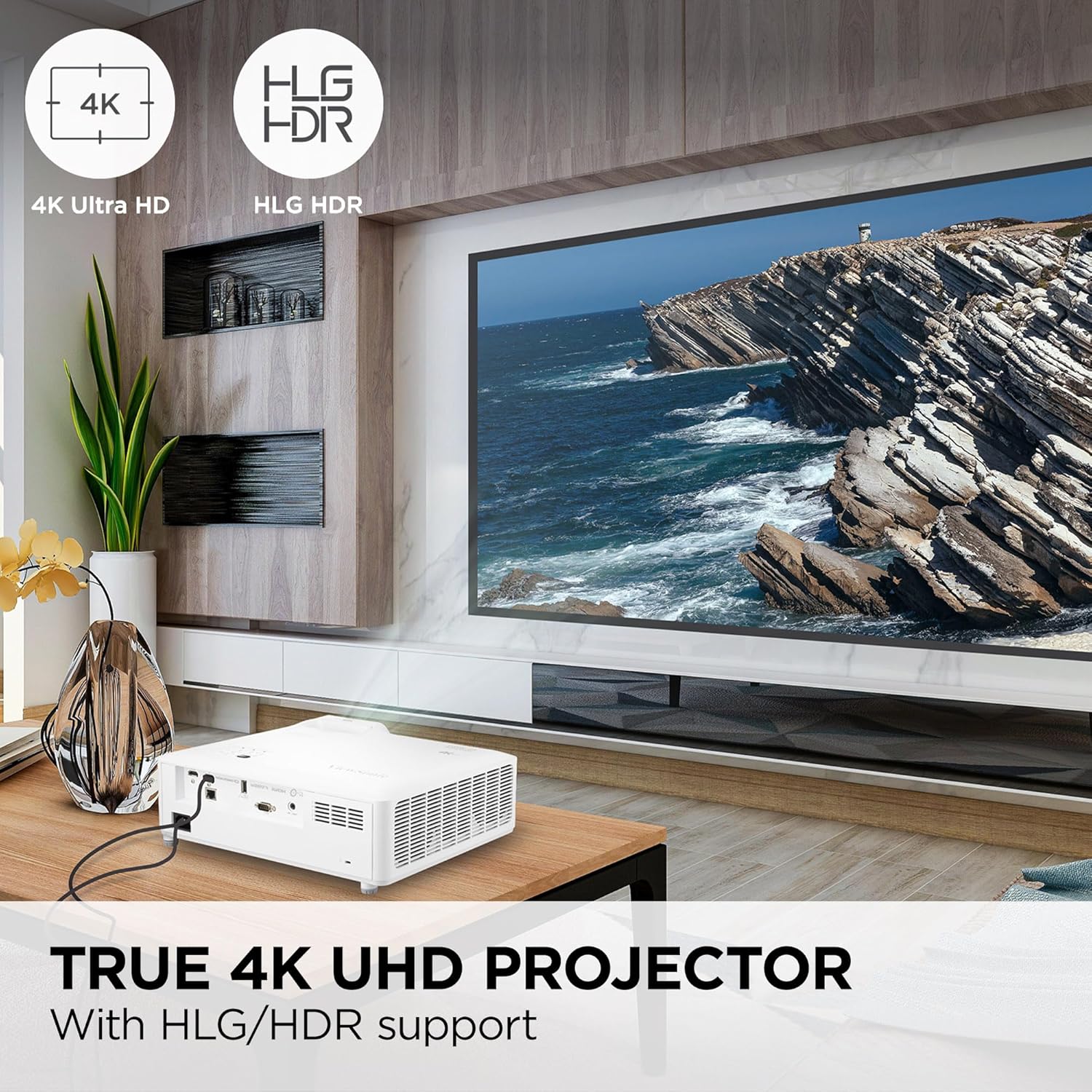 ViewSonic UHD 4K Laser Projector with 5500 Lumens, White - Certified Refurbished