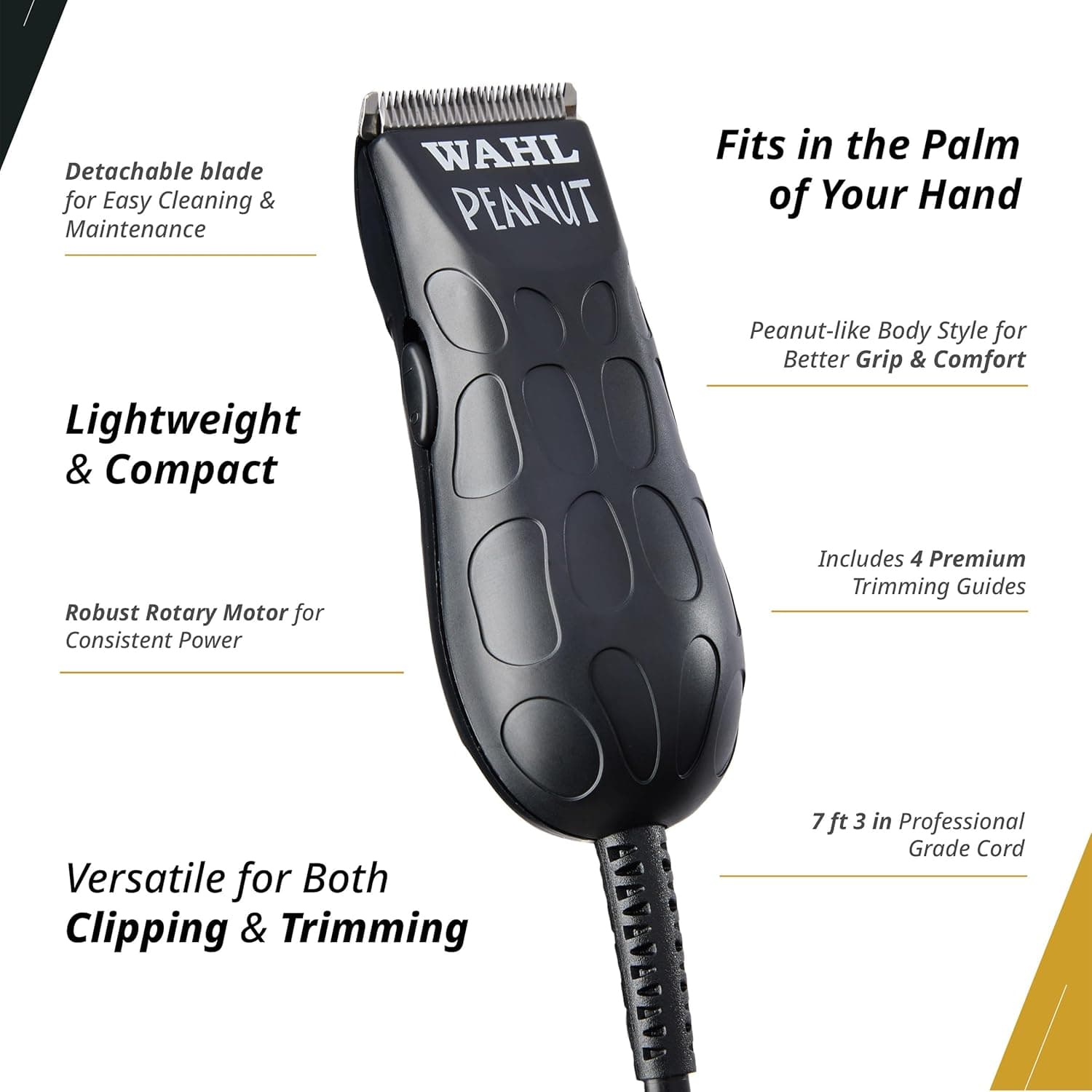 Wahl Professional Peanut-Grip Hair + Beard Trimmer Clipper, Corded, Black
