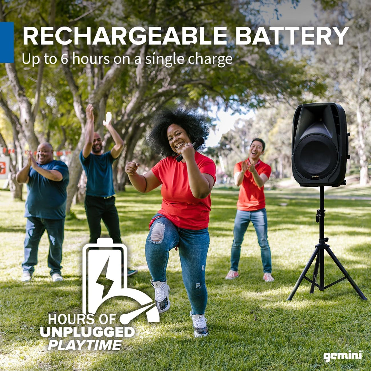 Gemini Indoor/Outdoor Battery Powered Loudspeaker System, Bluetooth, 800 Watts, Black
