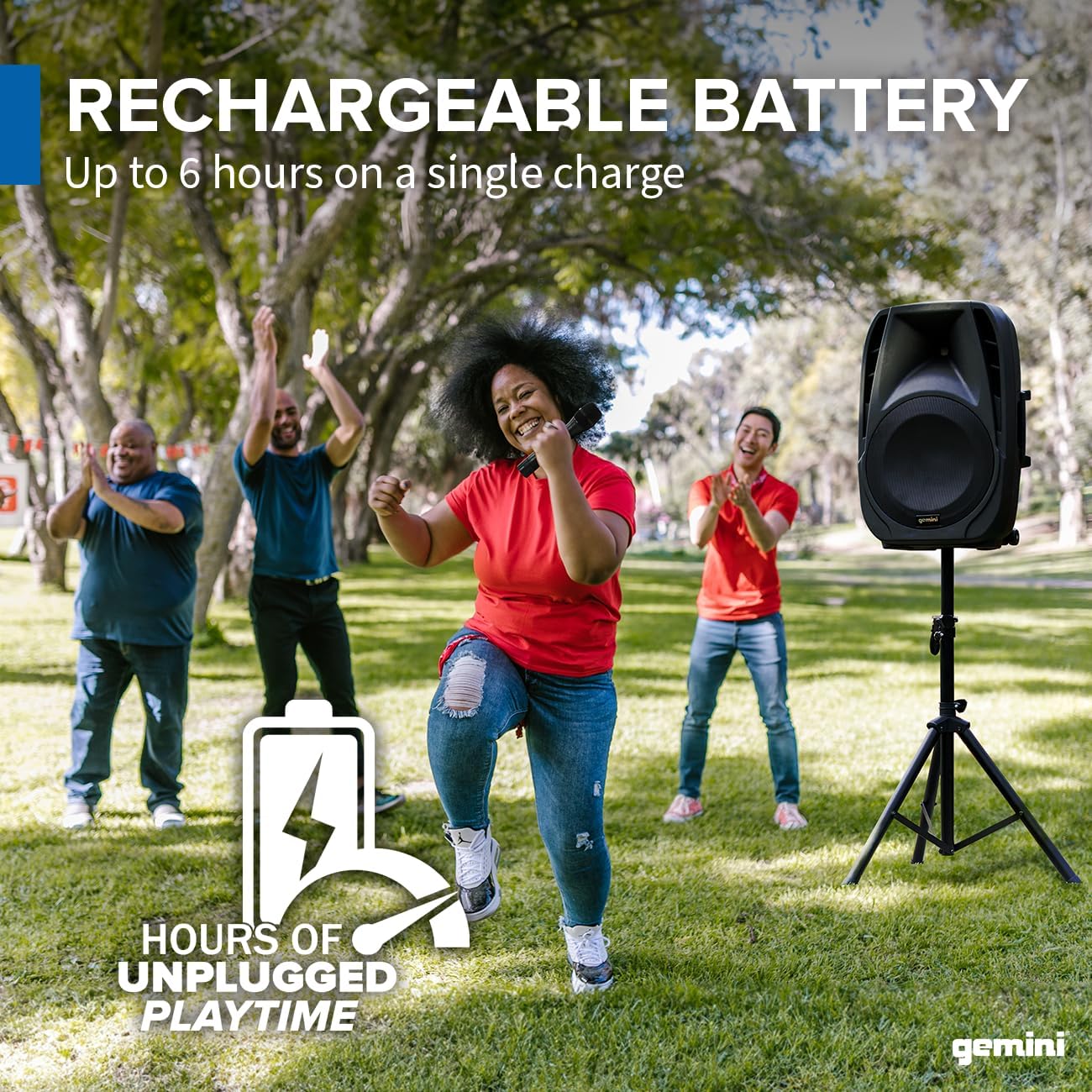 Gemini Indoor/Outdoor Battery Powered Loudspeaker System, Bluetooth, 800 Watts, Black