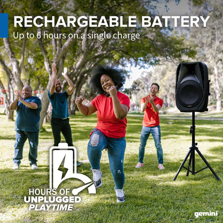 Gemini Indoor/Outdoor Battery Powered Loudspeaker System, Bluetooth, 800 Watts, Black