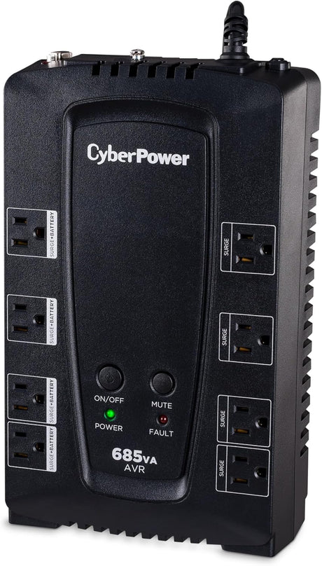 CyberPower AVR UPS Battery Backup and Surge Protector, 685VA/390W, 8 Outlets - Certified Refurbished