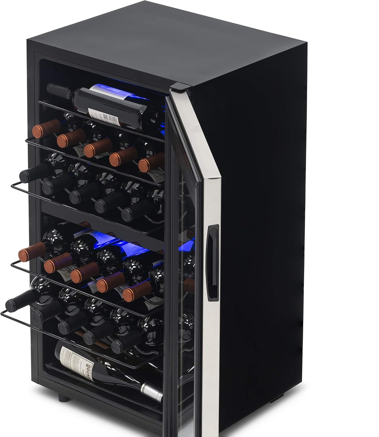 Newair Dual Zone Wine Fridge with Adjustable Racks, 28 Bottles, Stainless Steel - Certified Refurbished