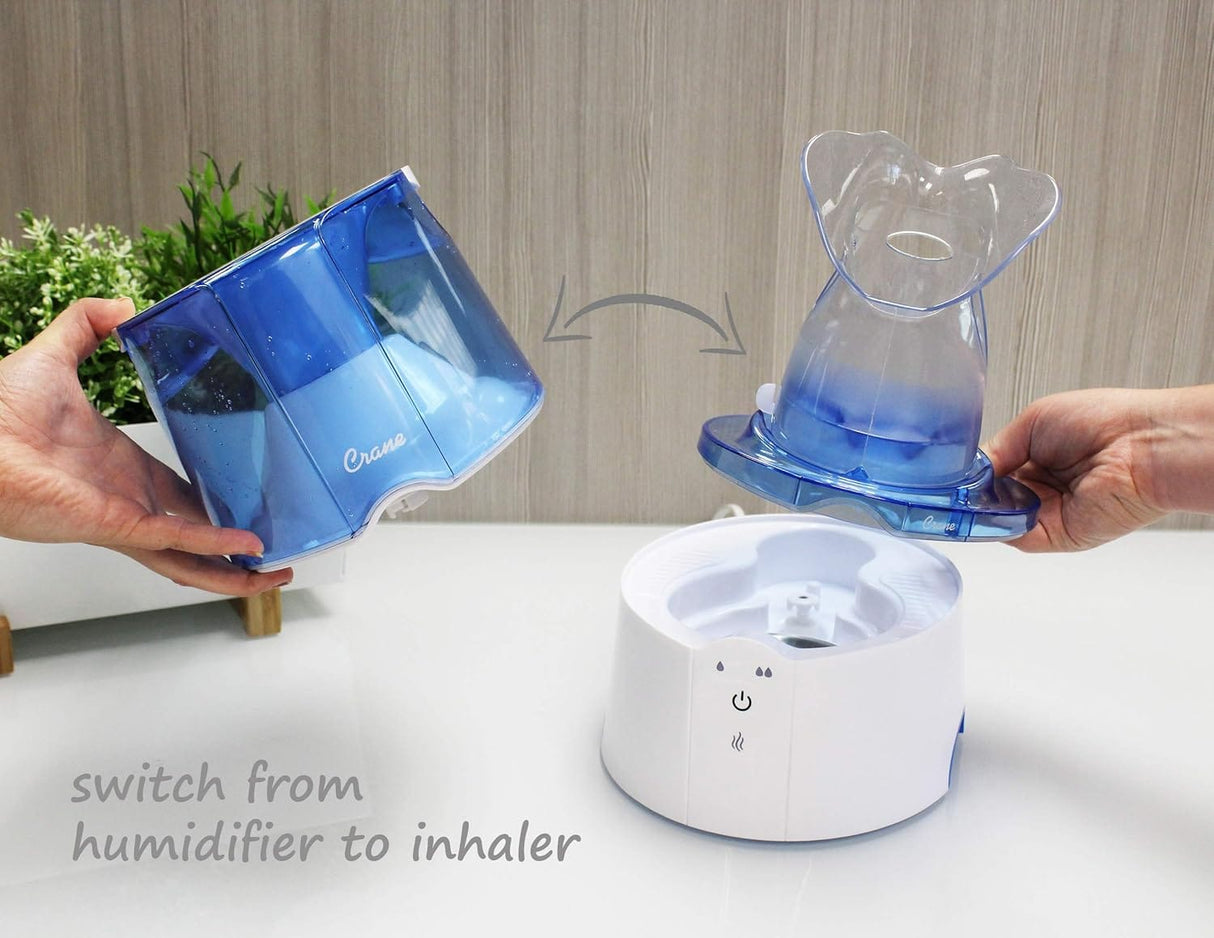 Crane 0.5 Gal Steam Inhaler & Warm Mist Humidifier, Bedroom Sinus Vaporizer, HSA/FSA Eligible, Blue/White