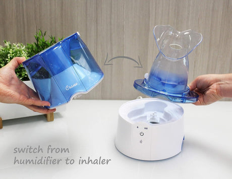 Crane 0.5 Gal Steam Inhaler & Warm Mist Humidifier, Bedroom Sinus Vaporizer, HSA/FSA Eligible, Blue/White