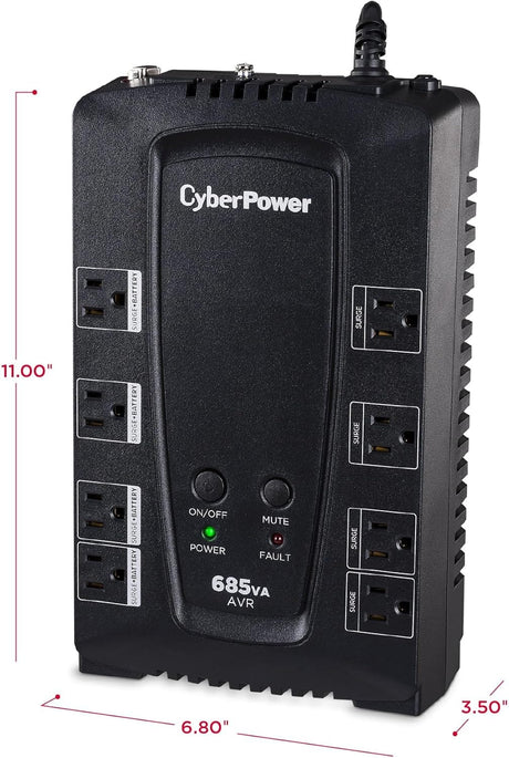 CyberPower AVR UPS Battery Backup and Surge Protector, 685VA/390W, 8 Outlets - Certified Refurbished