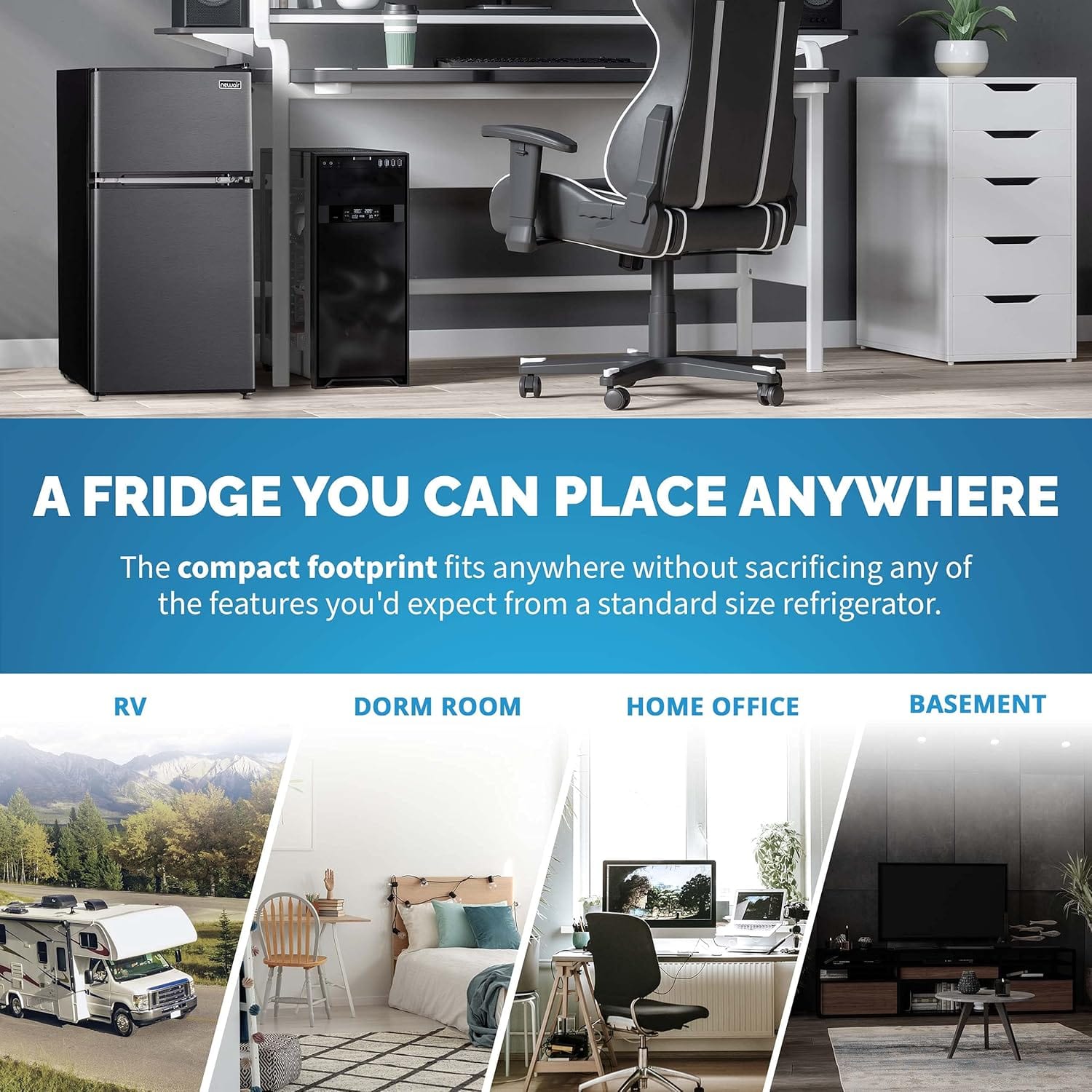 Newair Compact Mini Fridge with Freezer, 3.1 Cu. Ft., Gray - Certified Refurbished