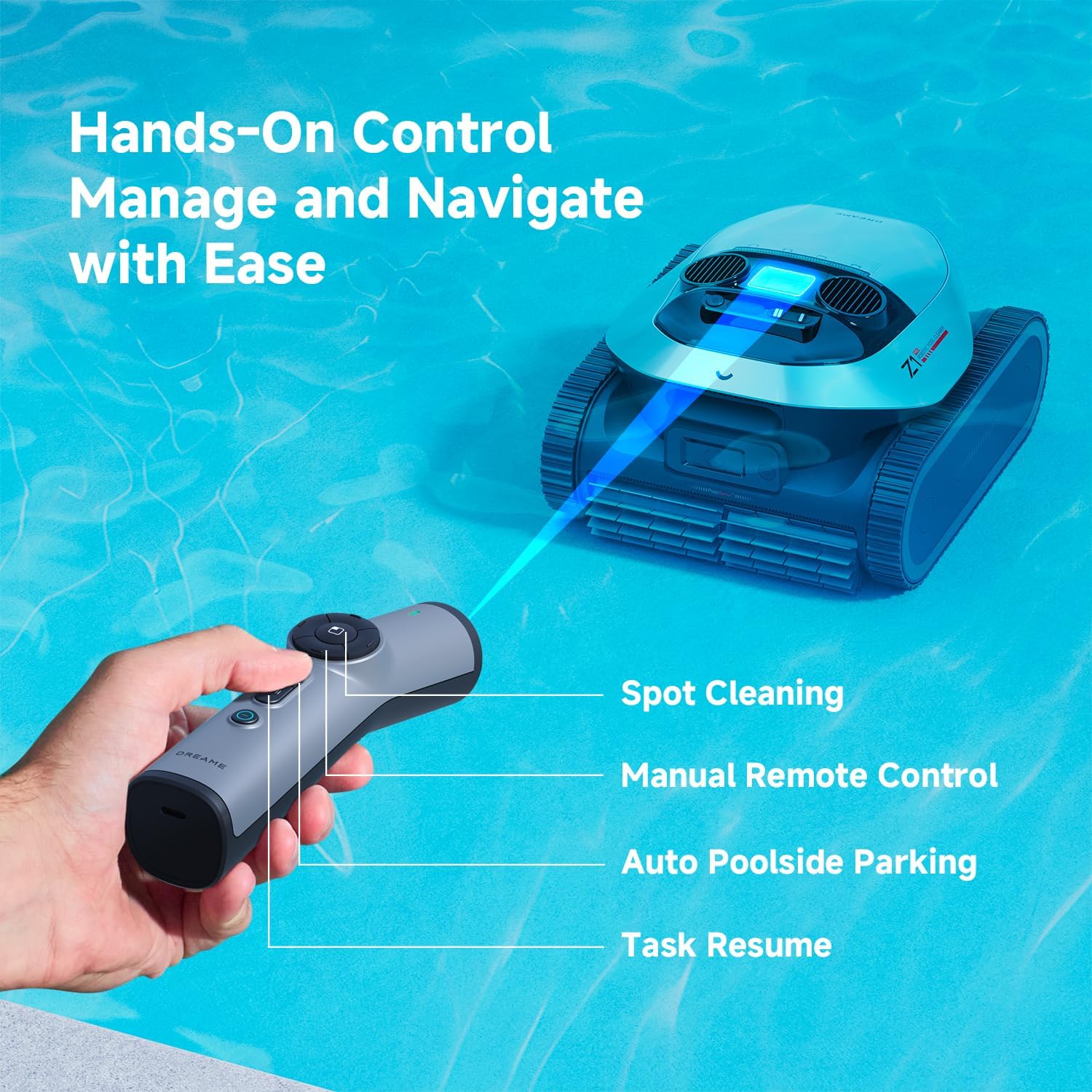 Dreame Z1 Pro Cordless Robotic Pool Cleaner, LiFi Remote Control, 8000 GPH Suction, Waterline Cleaning, Auto-Retrieval, Above and In-Ground Pools