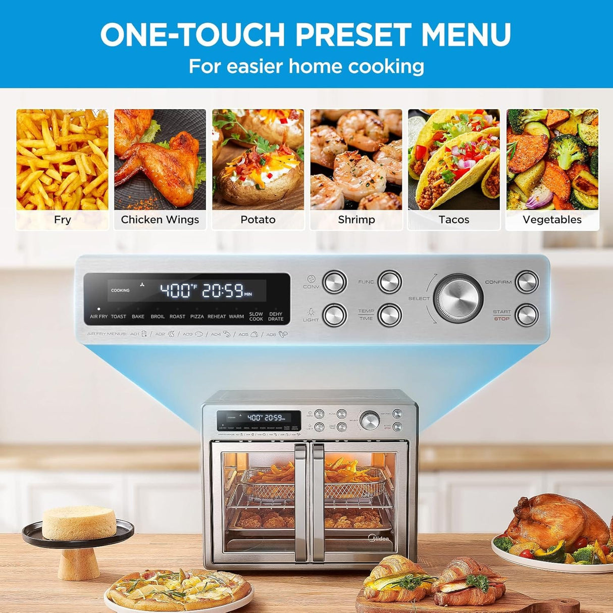 Midea Flexify French Door Air Fryer Oven, Extra-Large Air Fryer & Toaster Oven Combo, Stainless Steel - Certified Refurbished