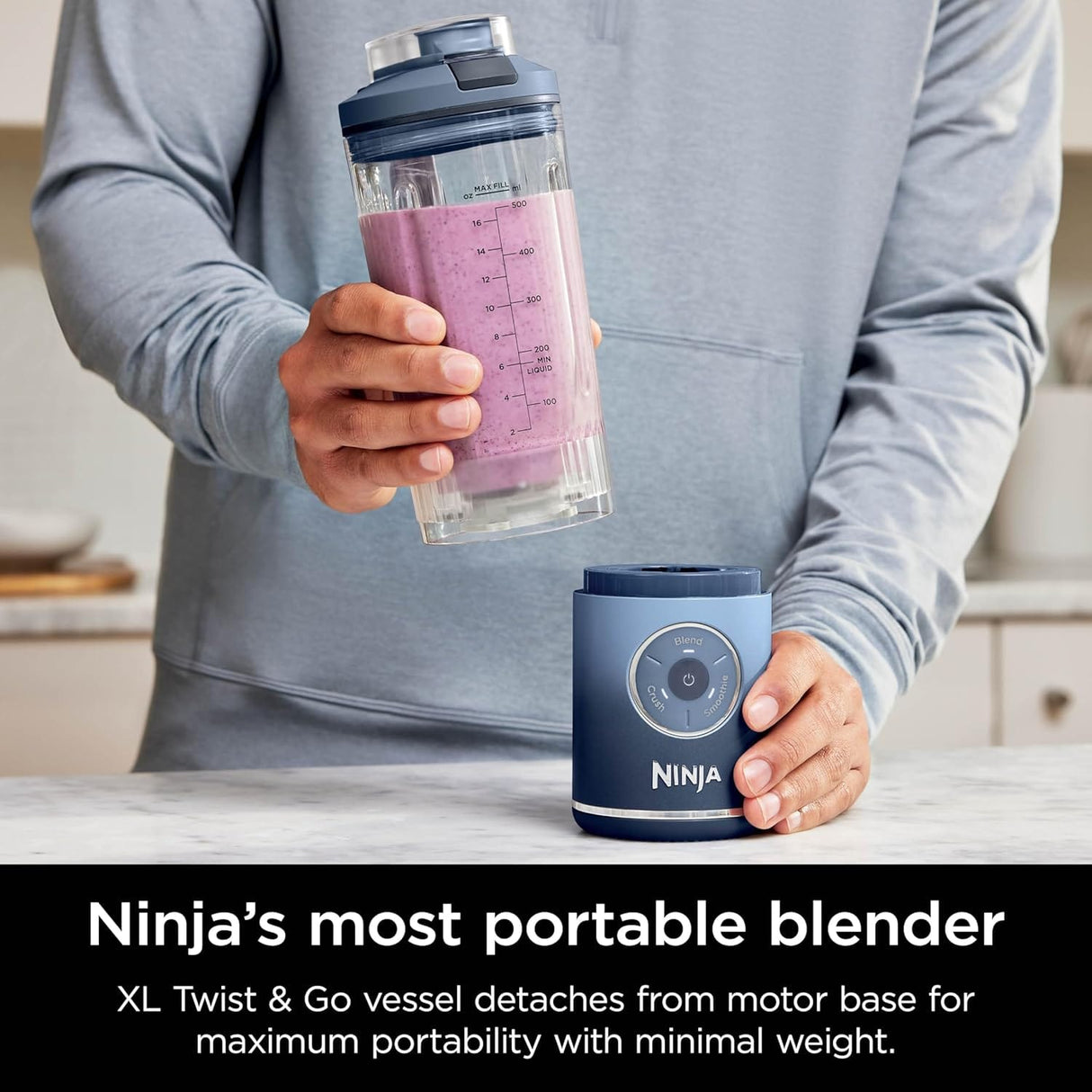 Ninja Blast Max Personal Cordless Blender for Smoothies, Blend, Ice Crush, 22 oz. Twist & Go Vessel, Navy - Certified Refurbished