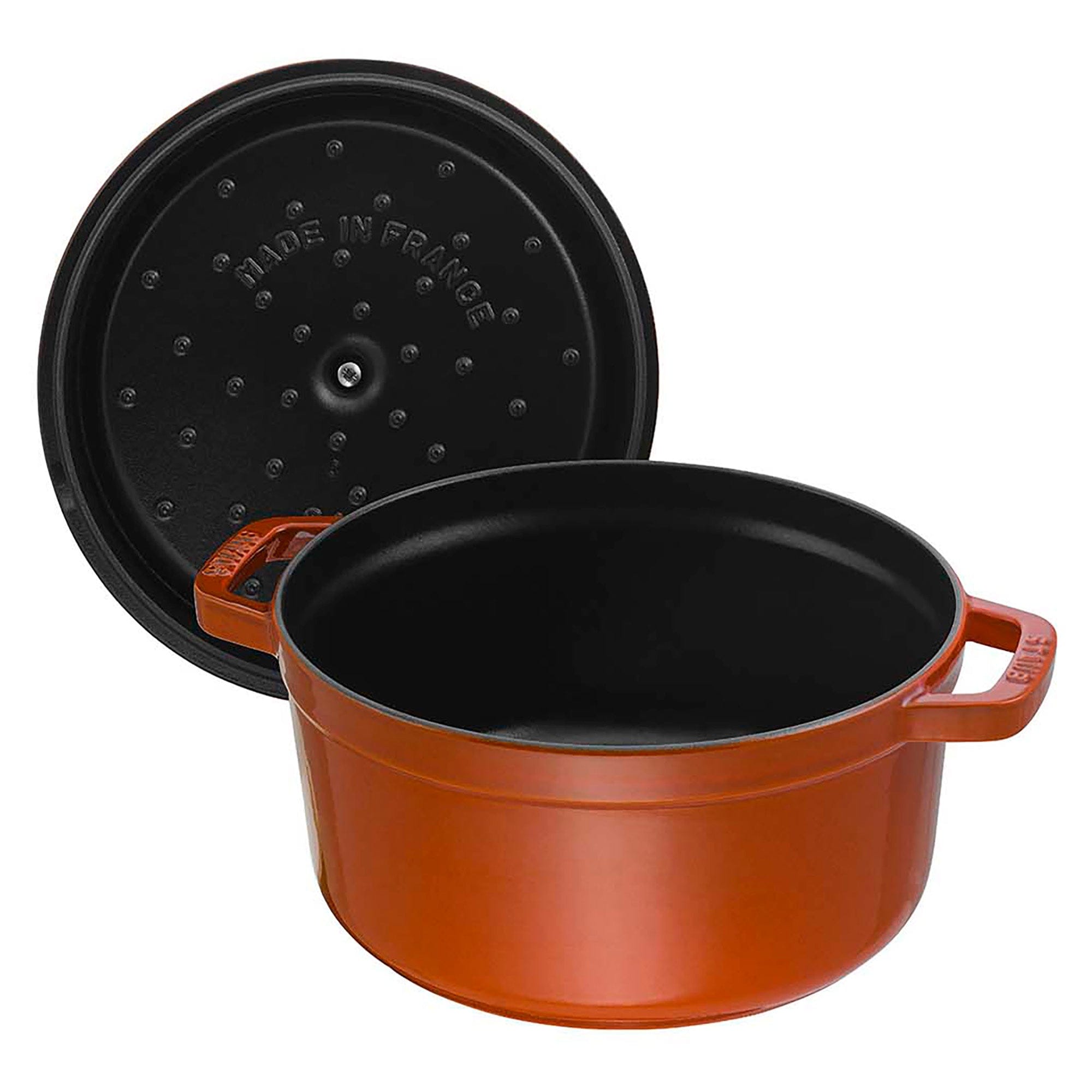 Staub Cast Iron Round Cocotte, Dutch Oven, 2.75-quart, serves 2-3, Made in France, Burnt Orange