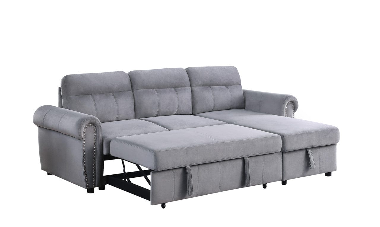 Willow & Hearth Ashton 96.5"W Gray Velvet Fabric Reversible Sleeper Sectional Sofa Chaise