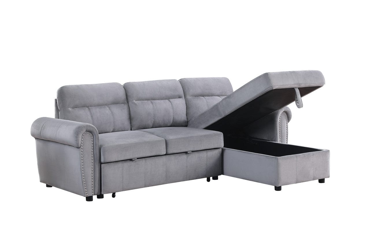 Willow & Hearth Ashton 96.5"W Gray Velvet Fabric Reversible Sleeper Sectional Sofa Chaise