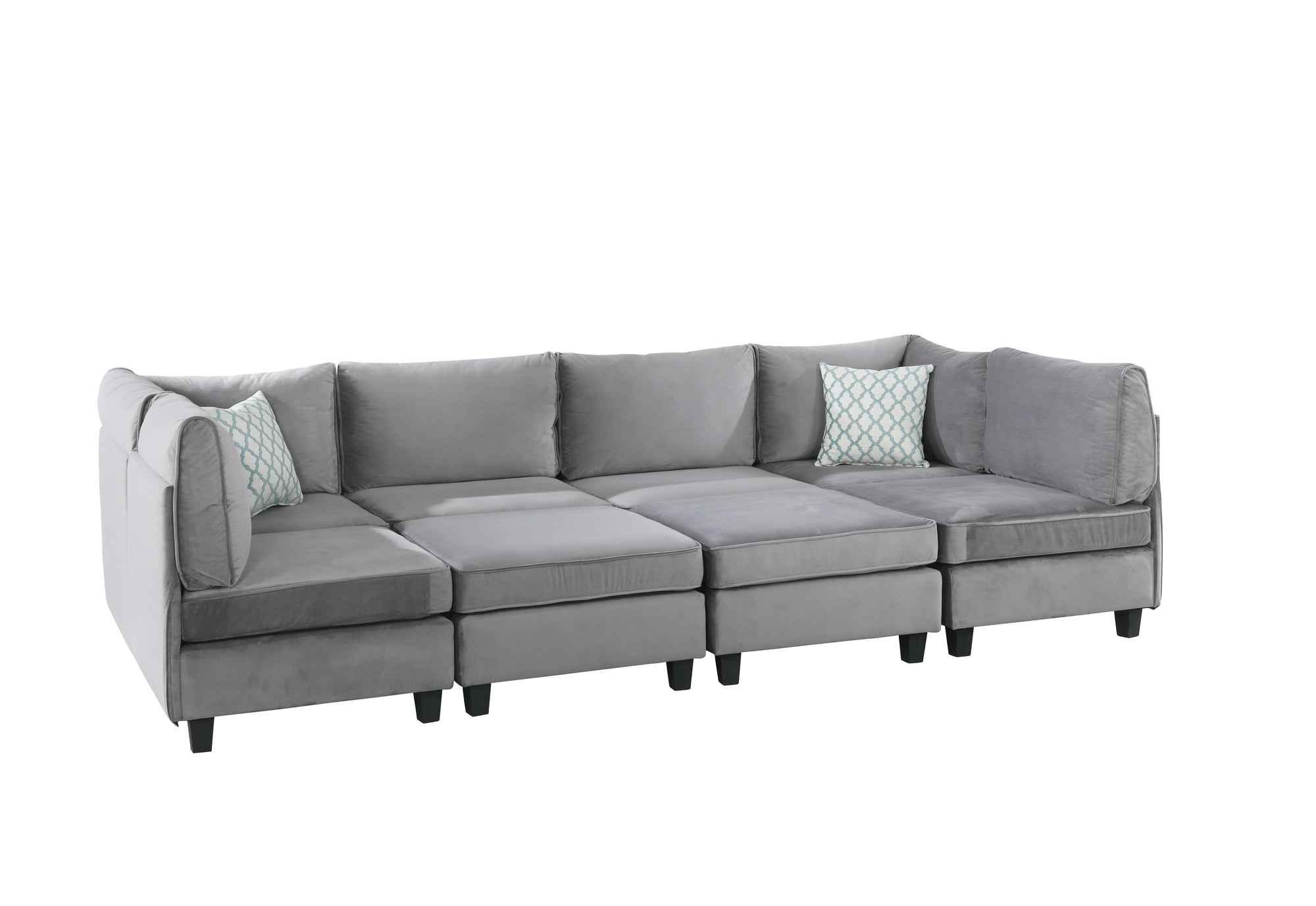 Willow & Hearth Simona 120"W Gray Velvet 8Pc Modular Sectional Sofa
