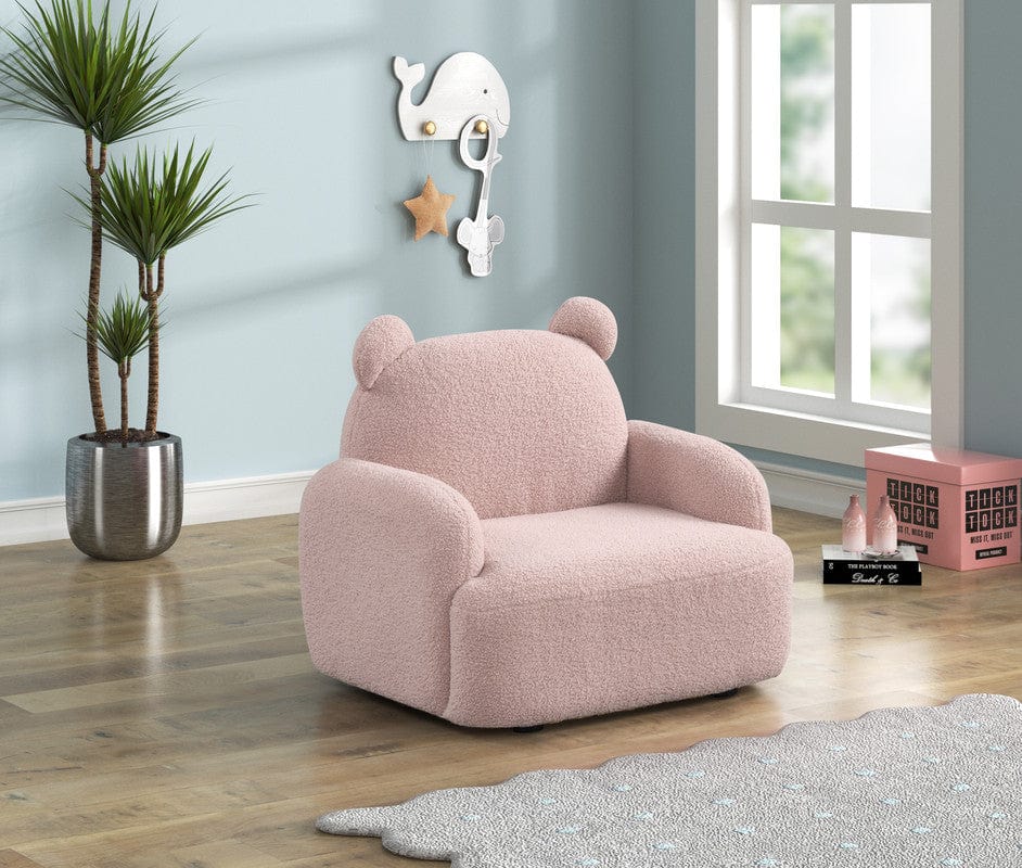 Willow & Hearth Raelynn 25.5"W Pink Sherpa Bear-Shaped Kids Armchair