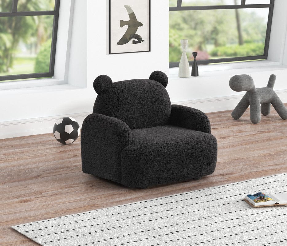 Willow & Hearth Raelynn 25.5"W Black Sherpa Bear-Shaped Kids Armchair