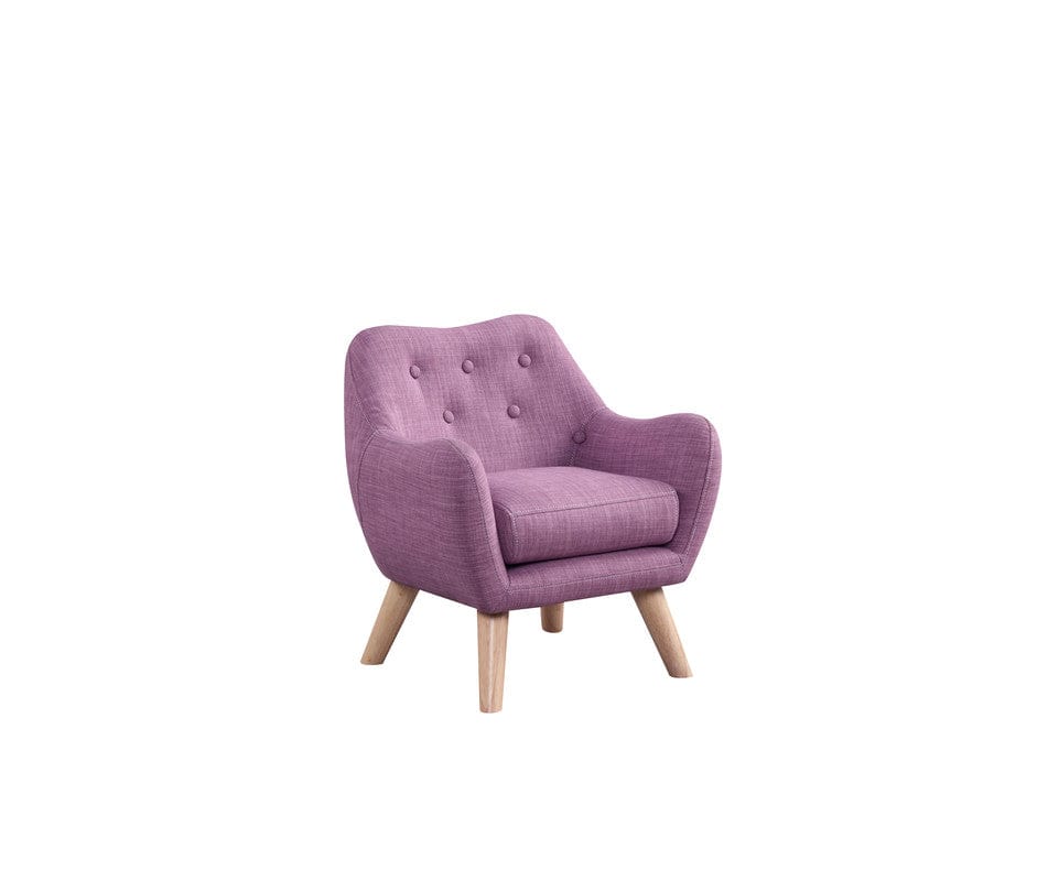 Willow & Hearth Fenix 19.5"W Pink Linen Kids Chair with Button Tufted Back and Wooden Legs