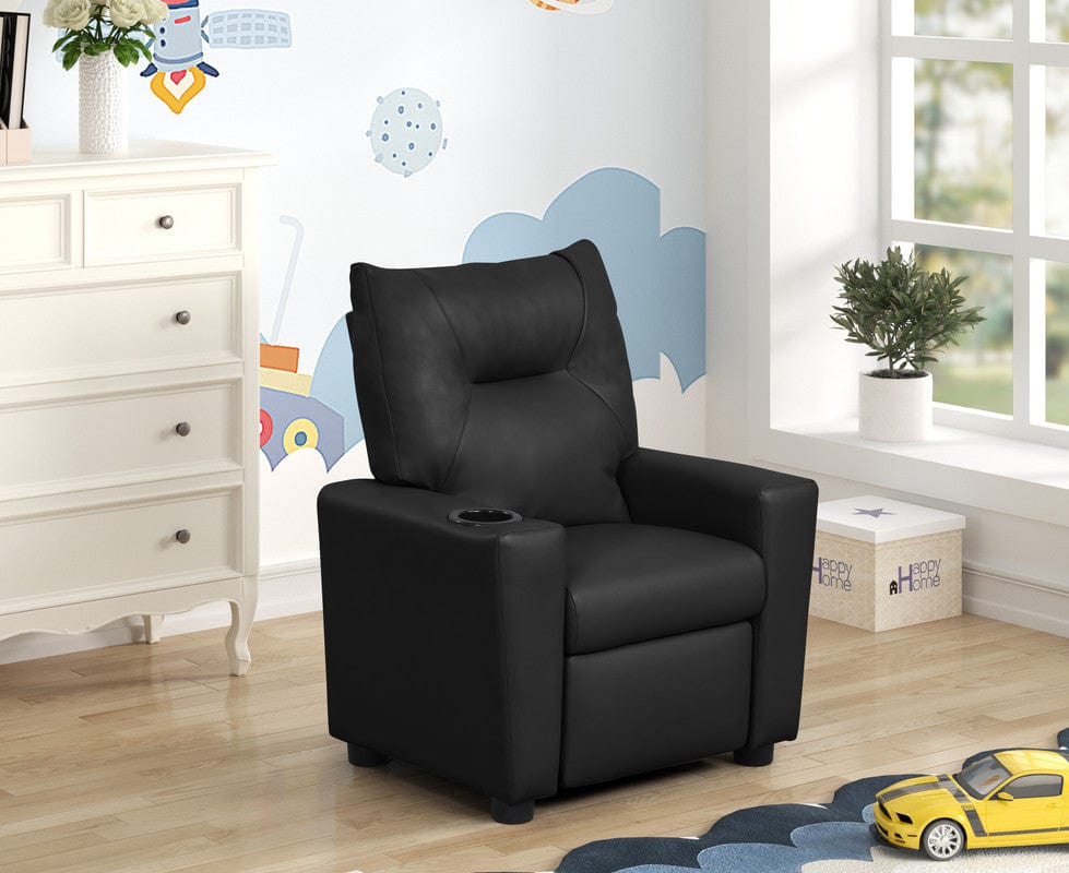 Willow & Hearth Perline 23"W Black PVC Fabric Kids Recliner Chair with Cupholder