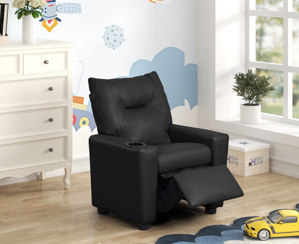 Willow & Hearth Perline 23"W Black PVC Fabric Kids Recliner Chair with Cupholder