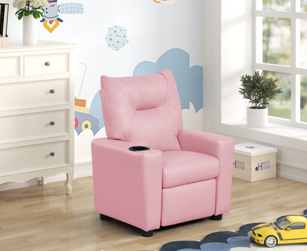 Willow & Hearth Perline 23"W Pink PVC Fabric Kids Recliner Chair with Cupholder