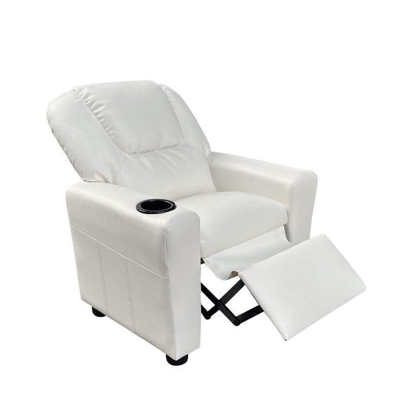 Willow & Hearth Marisa 23"W White PU Leather Kids Recliner Chair with Cupholder