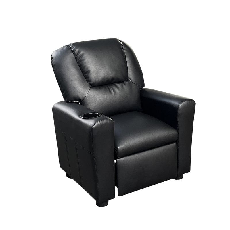Willow & Hearth Marisa 23"W Black PU Leather Kids Recliner Chair with Cupholder
