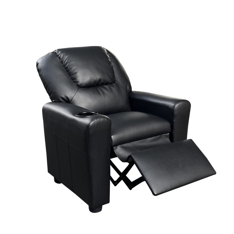 Willow & Hearth Marisa 23"W Black PU Leather Kids Recliner Chair with Cupholder