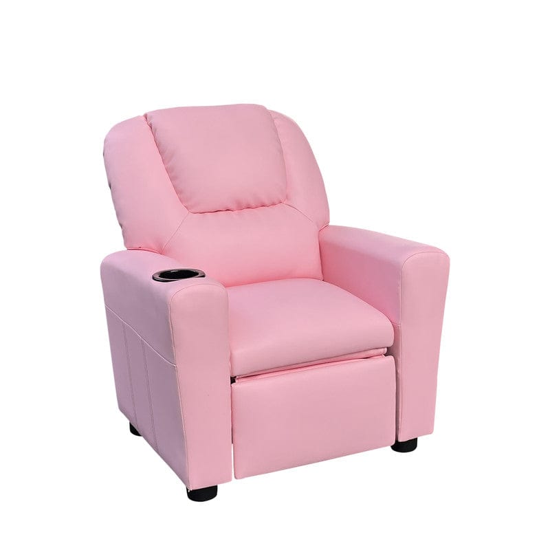 Willow & Hearth Marisa 23"W Pink PU Leather Kids Recliner Chair with Cupholder