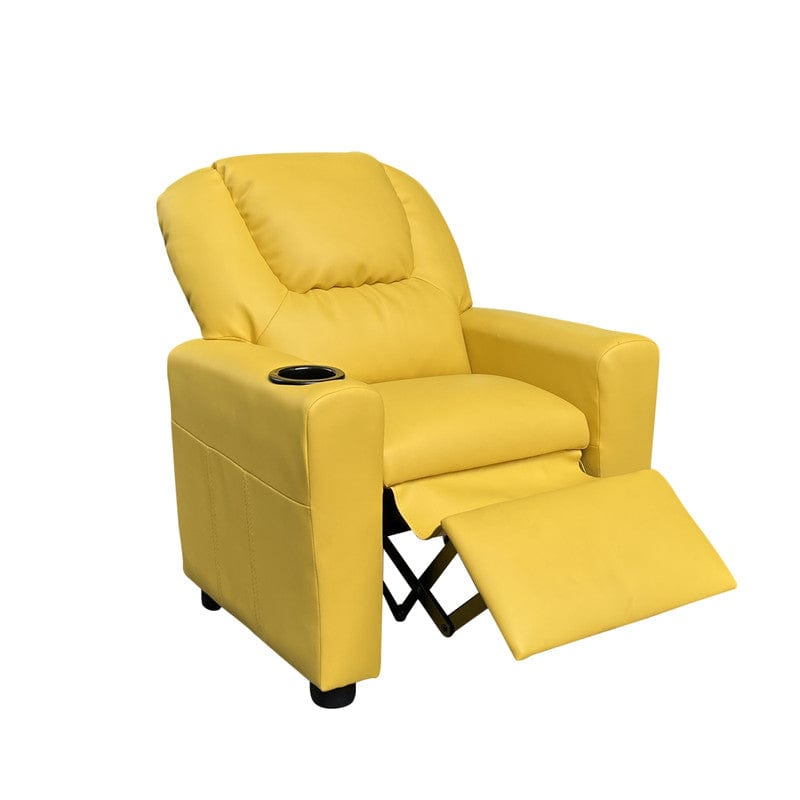 Willow & Hearth Marisa 23"W Yellow PU Leather Kids Recliner Chair with Cupholder