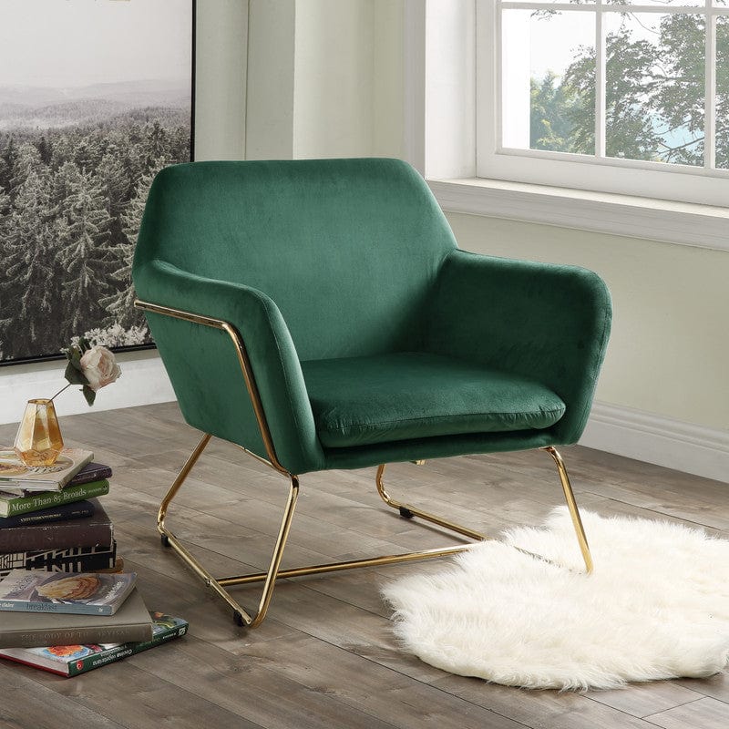 Willow & Hearth Keira 29.5"W Green Velvet Accent Chair with Metal Base