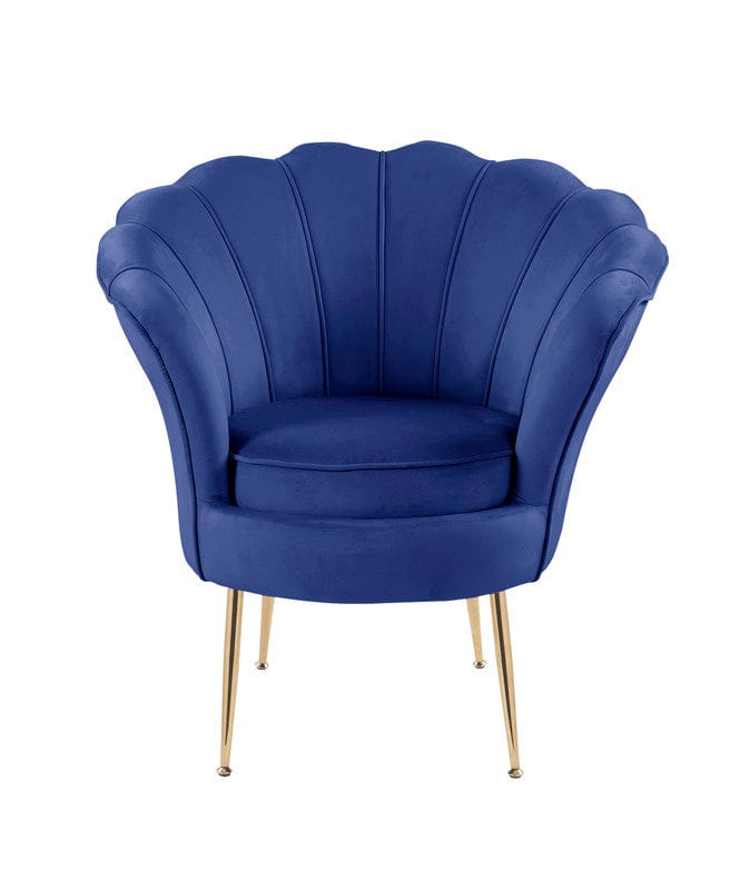 Willow & Hearth Angelina 34"W Blue Velvet Scalloped Back Barrel Accent Chair with Metal Legs