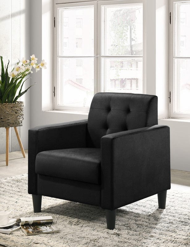 Willow & Hearth Hale 27.5"W Black Velvet Accent Armchair with Tufting
