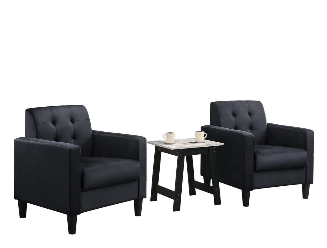 Willow & Hearth Hale Black Velvet Armchairs and End Table Living Room Set