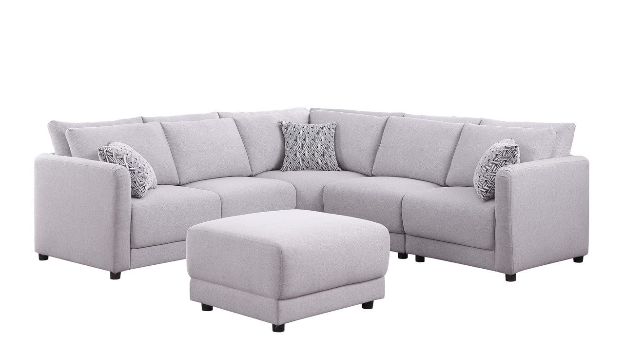 Willow & Hearth Penelope 94.5"W Light Gray Linen Fabric Reversible L-Shape Sectional Sofa with Ottoman and Pillows