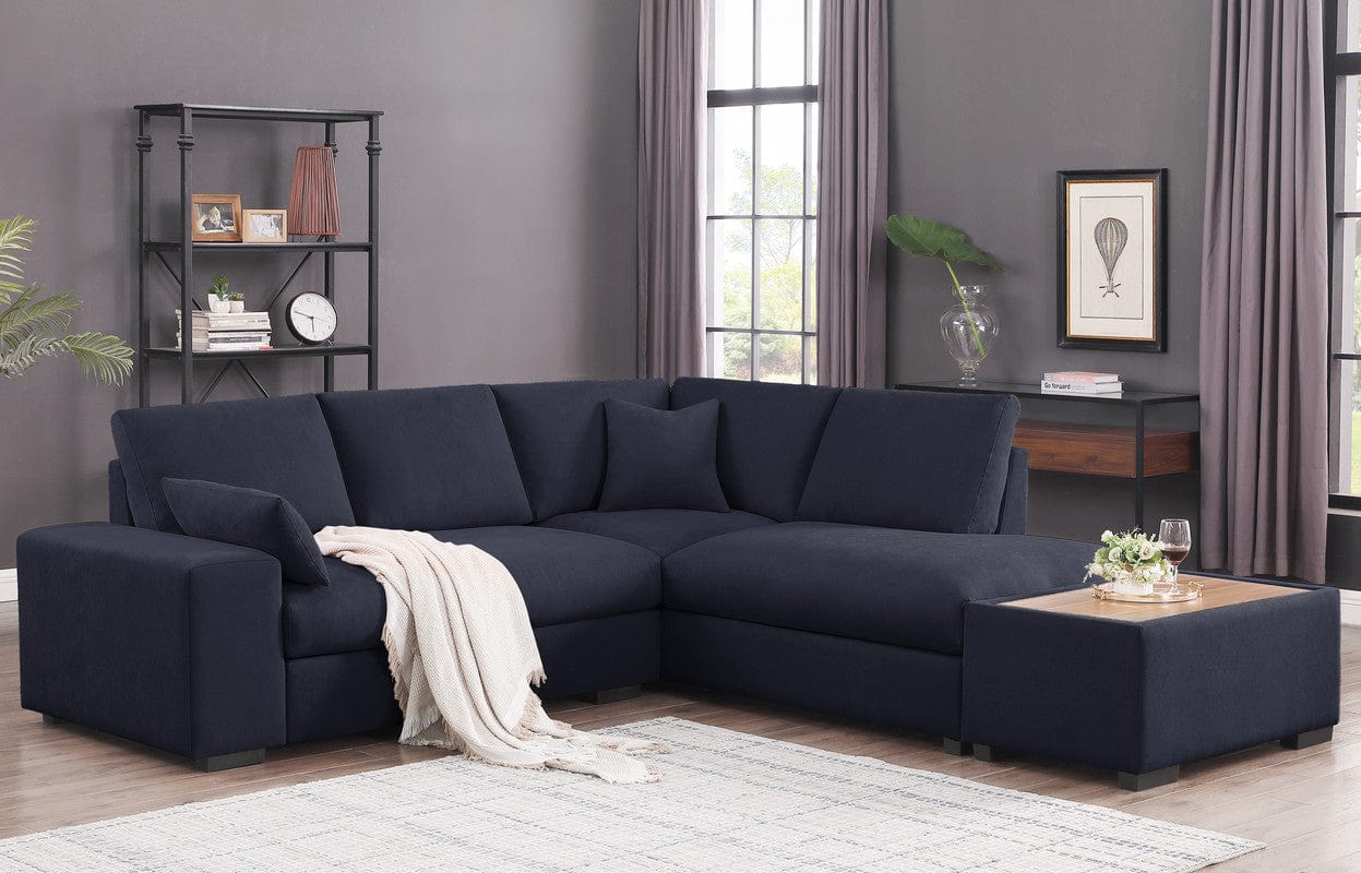 Willow & Hearth Joshua 100"W Dark Gray Woven Fabric Sectional Sofa with Right Facing Chaise and Console Ottoman