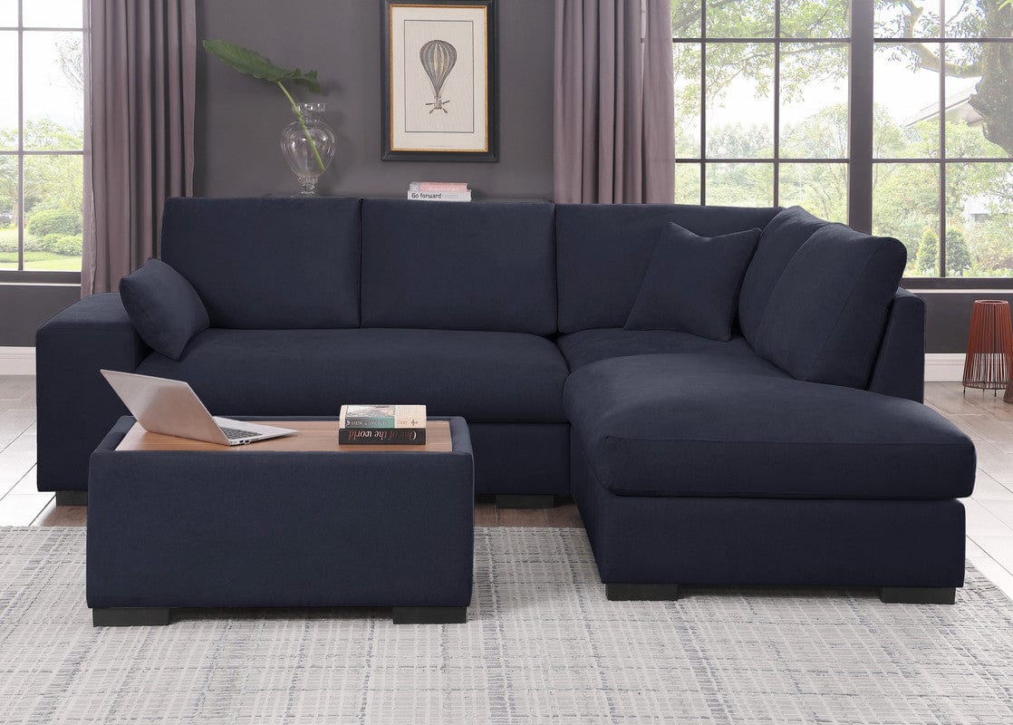 Willow & Hearth Joshua 100"W Dark Gray Woven Fabric Sectional Sofa with Right Facing Chaise and Console Ottoman
