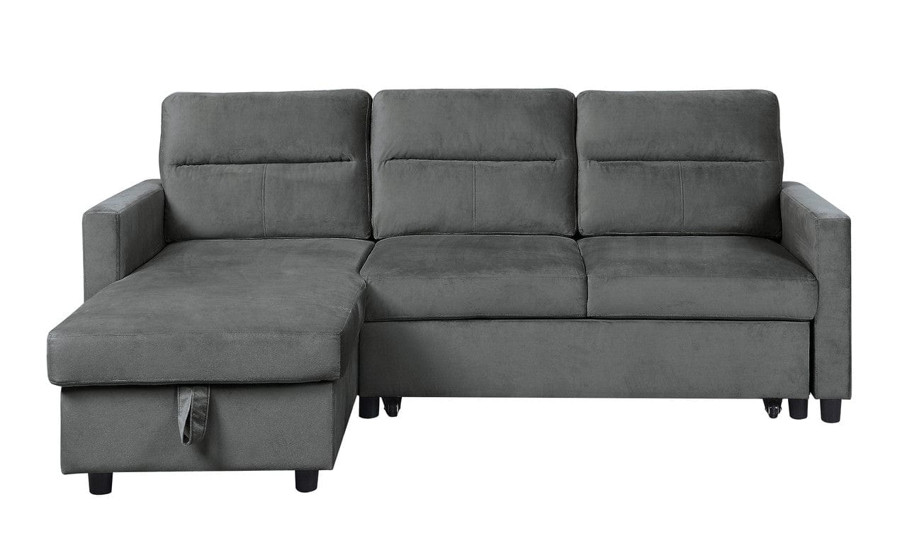 Willow & Hearth Ivy 81.5"W Dark Gray Velvet Reversible Sleeper Sectional Sofa with Storage Chaise and Side Pocket